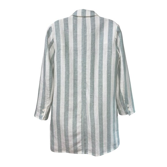 Zara Basic Womens Oversized Striped Blazer Jacket 100% Linen S Light Green & Whi - Picture 3 of 8